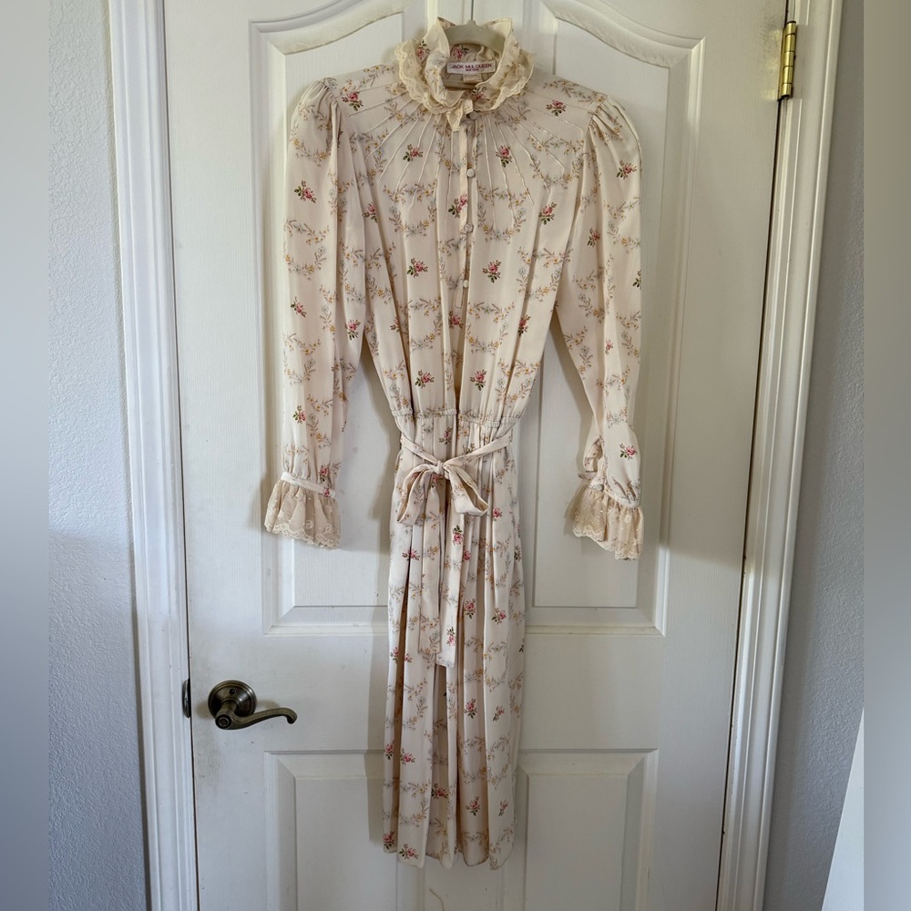 Vintage 100% Silk Floral Dress by Jack Mulqueen (70s)